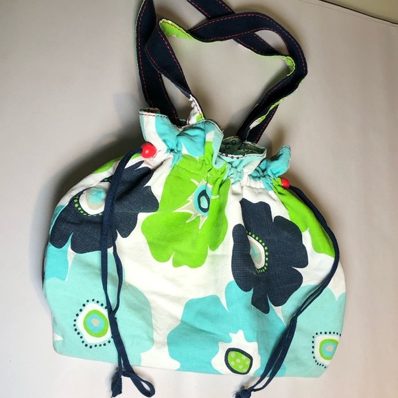 Thirty One Tote White Blue Green Floral Drawstring Size 12 x 12 x 6 - Picture 6 of 10